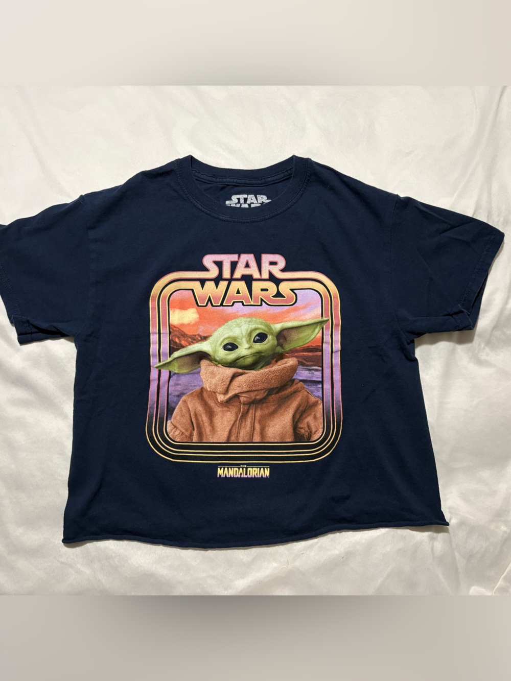Star Wars Navy Short Sleeve Tee with Green Grogu and Multicolor Retro Print